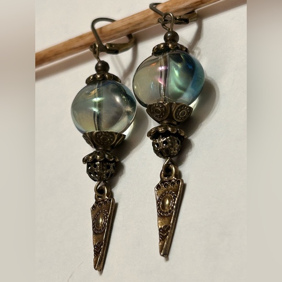 Hand Crafted Jewelry - Handmade Boho Bronze Earrings with Iridescent Czech Glass | Gift Ready | Artisan